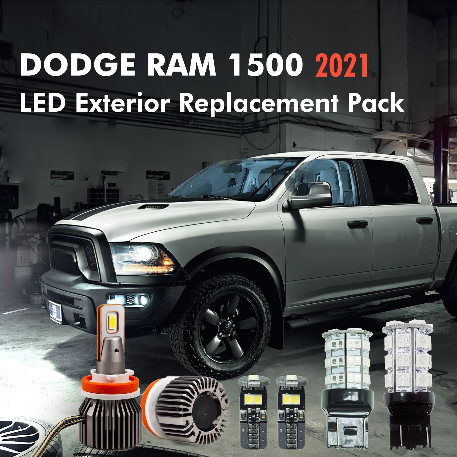 Kit for 2021 Dodge Ram 1500 LED Exterior Replacement Package (headlight, reverse light, brake light, side marker) 