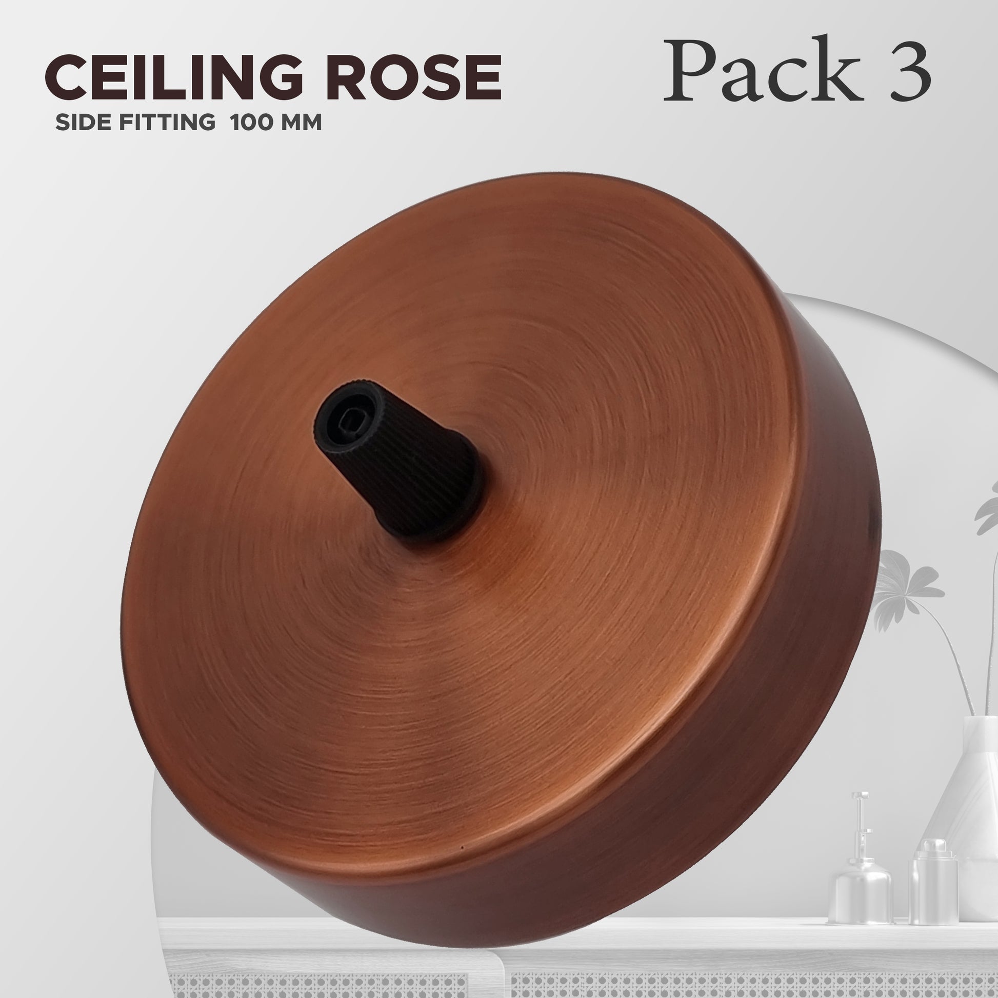 Ceiling Rose Pendant Light fitting Copper Pack 3