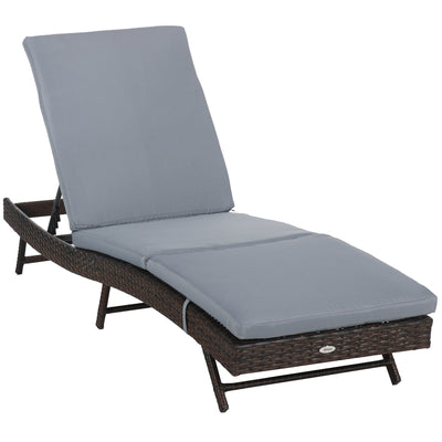 Outsunny Patio Relaxation: Outdoor Rattan Chaise Lounge Chair with 5-Position Back and Gray Cushion 