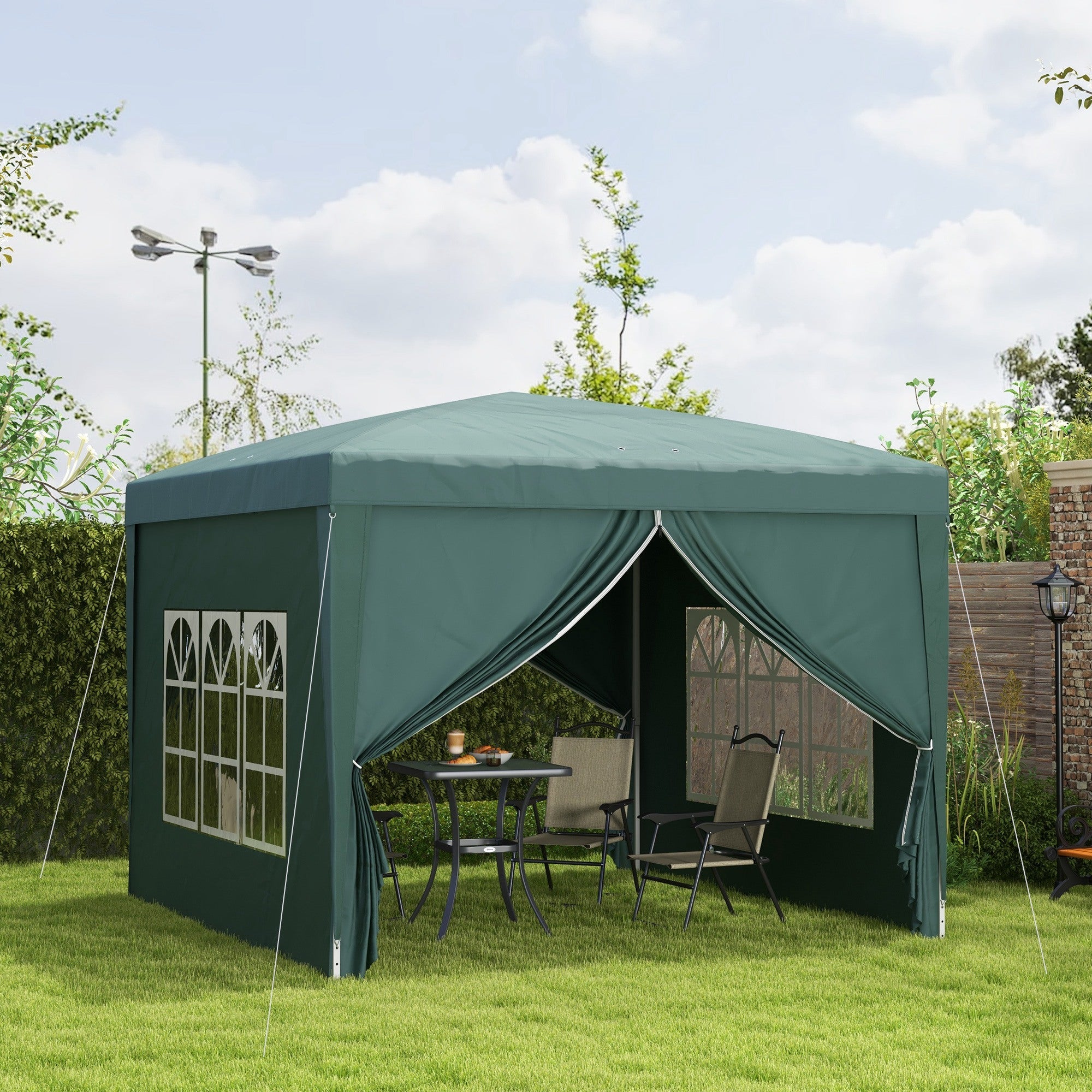 Outsunny 10'x10' Pop Up Party Tent Wedding Gazebo Outdoor Canopy with Carry Bag Green 