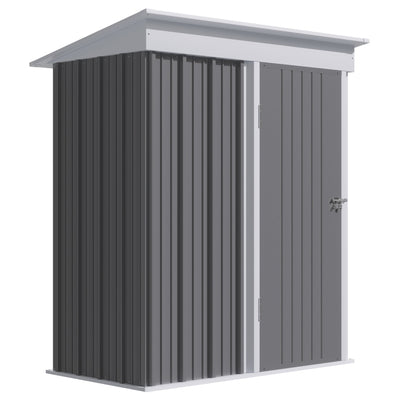 Outsunny Outdoor Storage Shed, Steel Lean-to Shed with Adjustable Shelf, Lock, Gloves, 5'x3'x6', Grey 