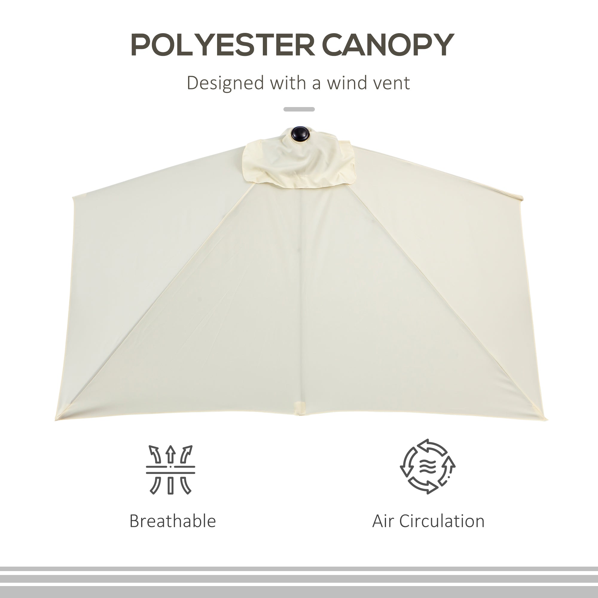 Outsunny 8ft Half Round Umbrella, Outdoor Balcony Parasol Patio Garden Outdoor Window Sun Shade w/ 5 Ribs Beige 