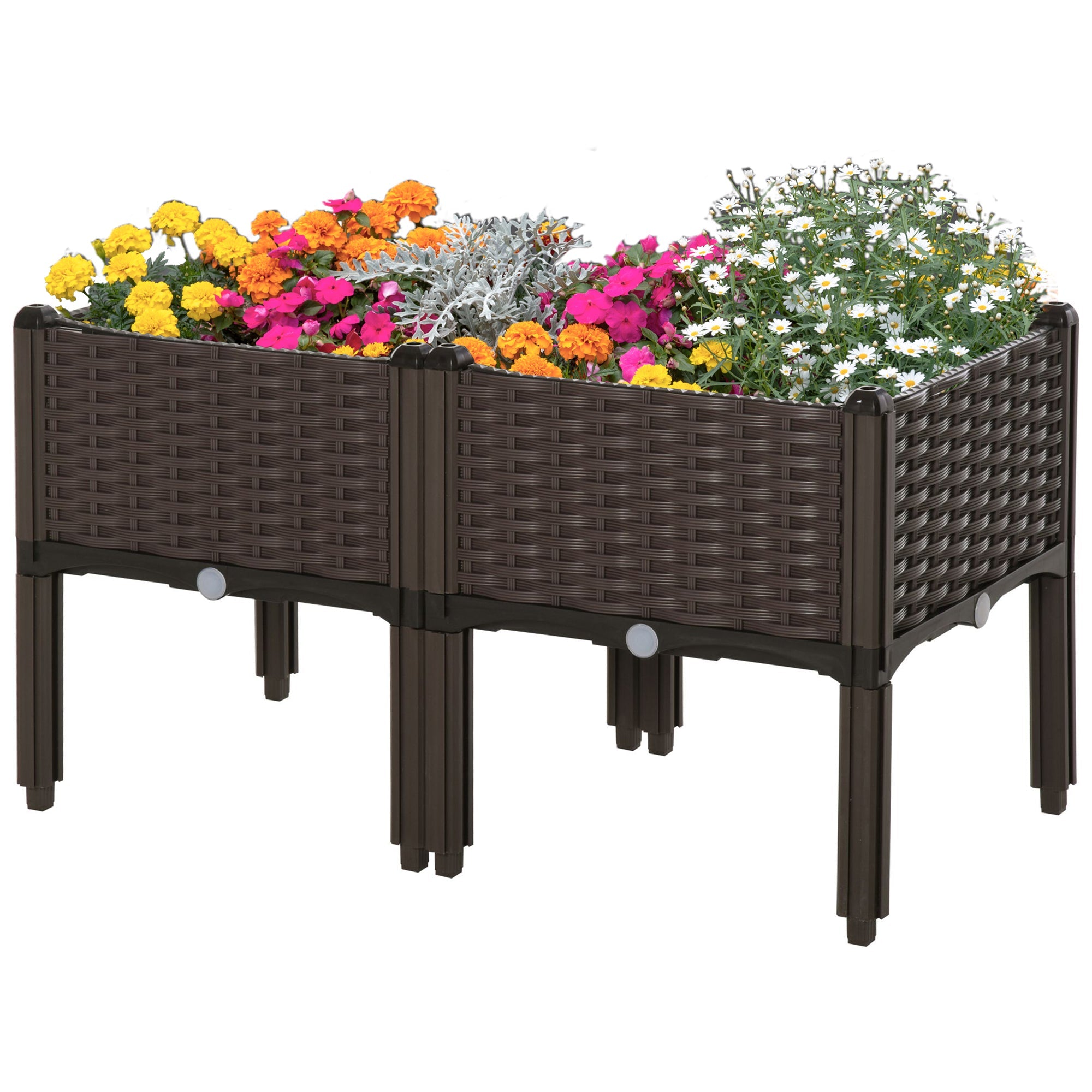 Outsunny 2-piece Raised Garden Bed PP Raised Flower Bed Plant Stand Stackable Vegetable Herb Grow Box 