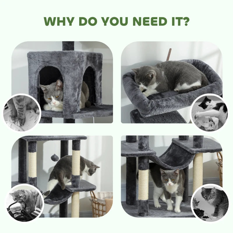 69" Cat Tree, Multi-Level Cat Tower with 2 Condos, Plush Perch and Sisal Scratching Posts, Dark Grey