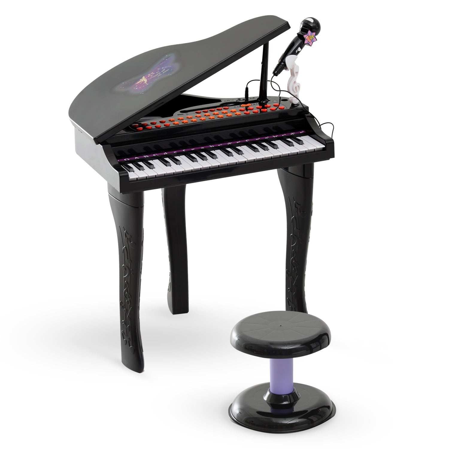 Qaba Mini Electronic Musical Piano 37 Key Keyboard Multifunction Kids Toy w/ Microphone Stool (Black) 
