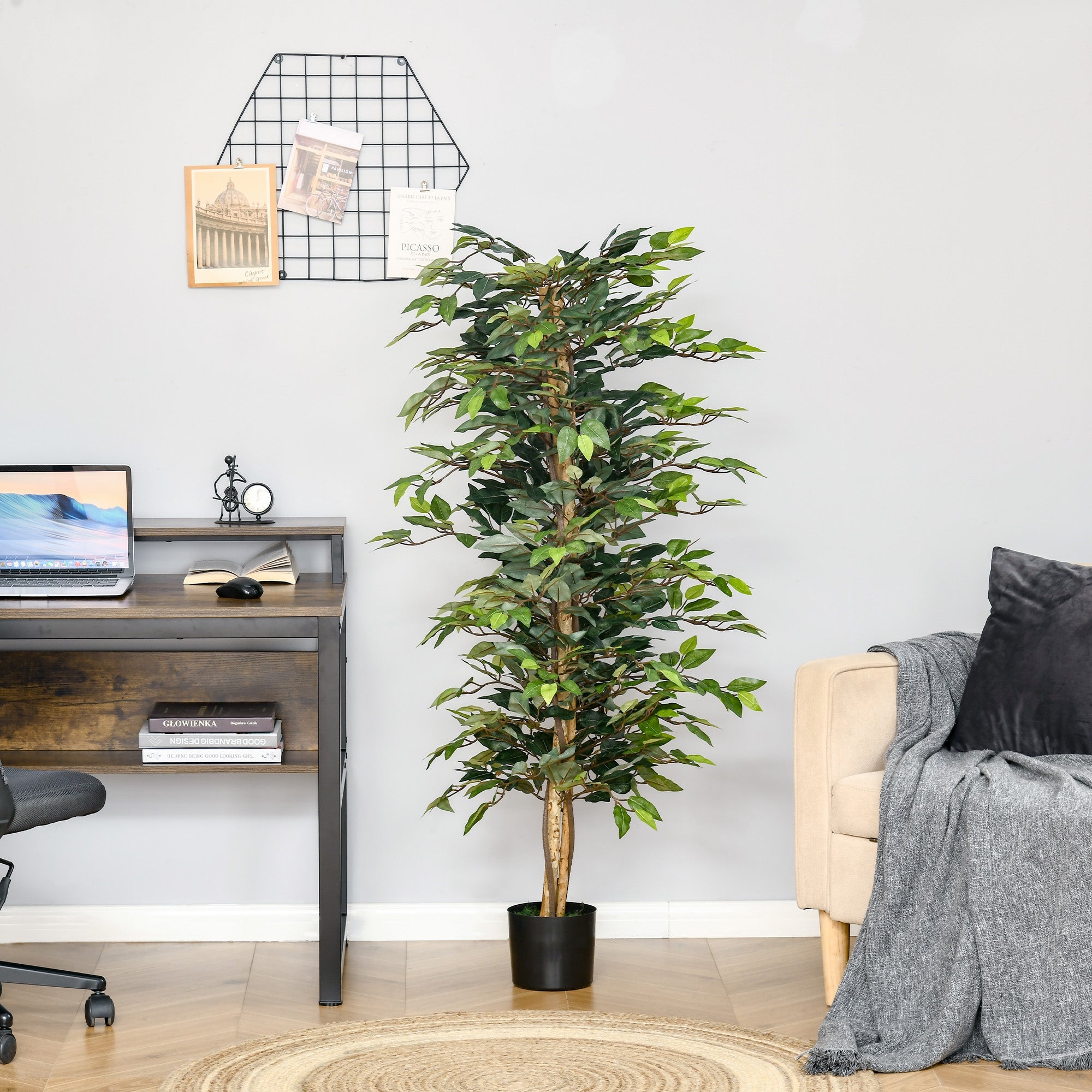 HOMCOM 5FT Artificial Ficus Faux Decor: Fake Tree in Nursery Pot for Indoor Outdoor 
