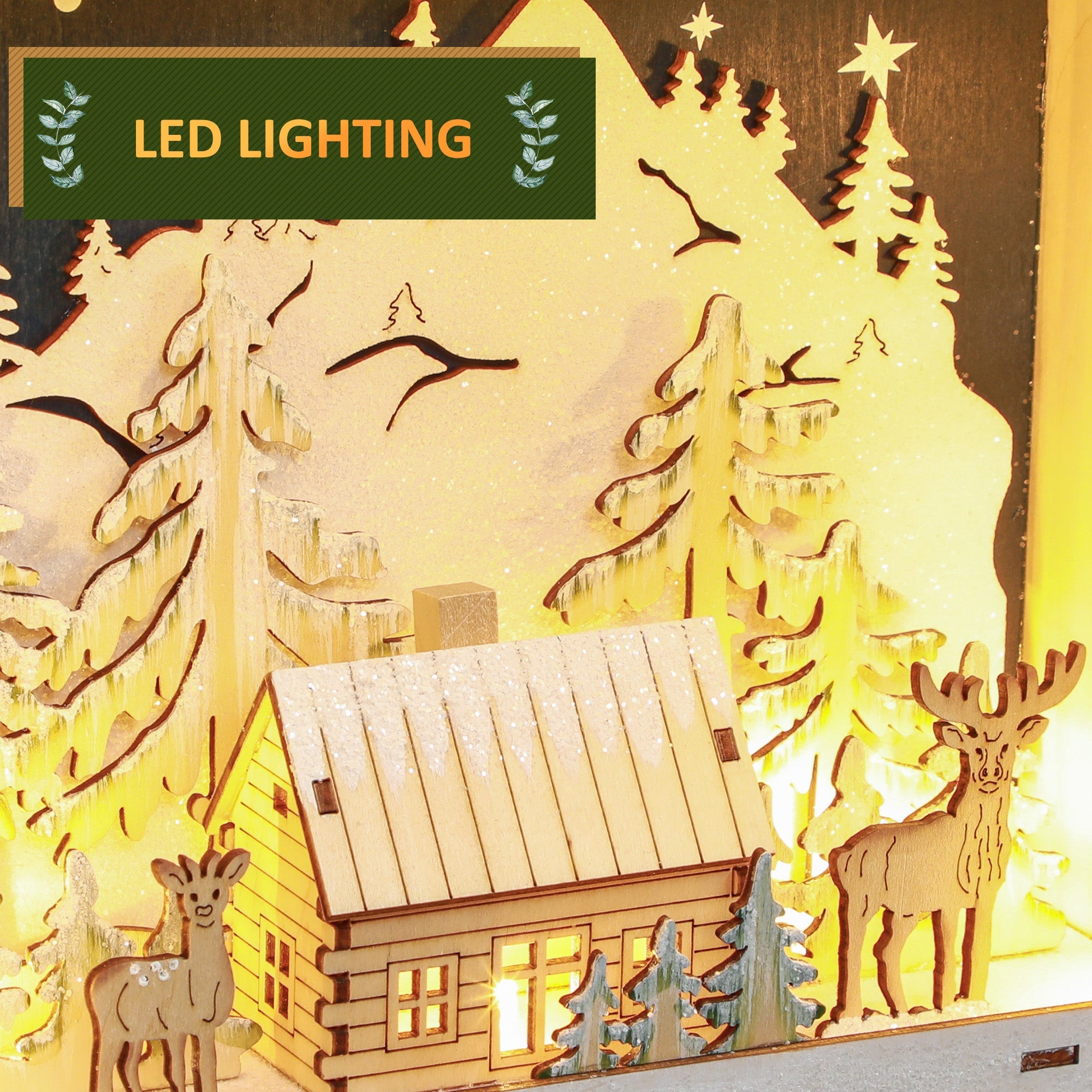 HOMCOM Wooden Christmas Advent Calendar, Light Up Holiday Decoration with 24 Countdown Drawers, Battery Operated 