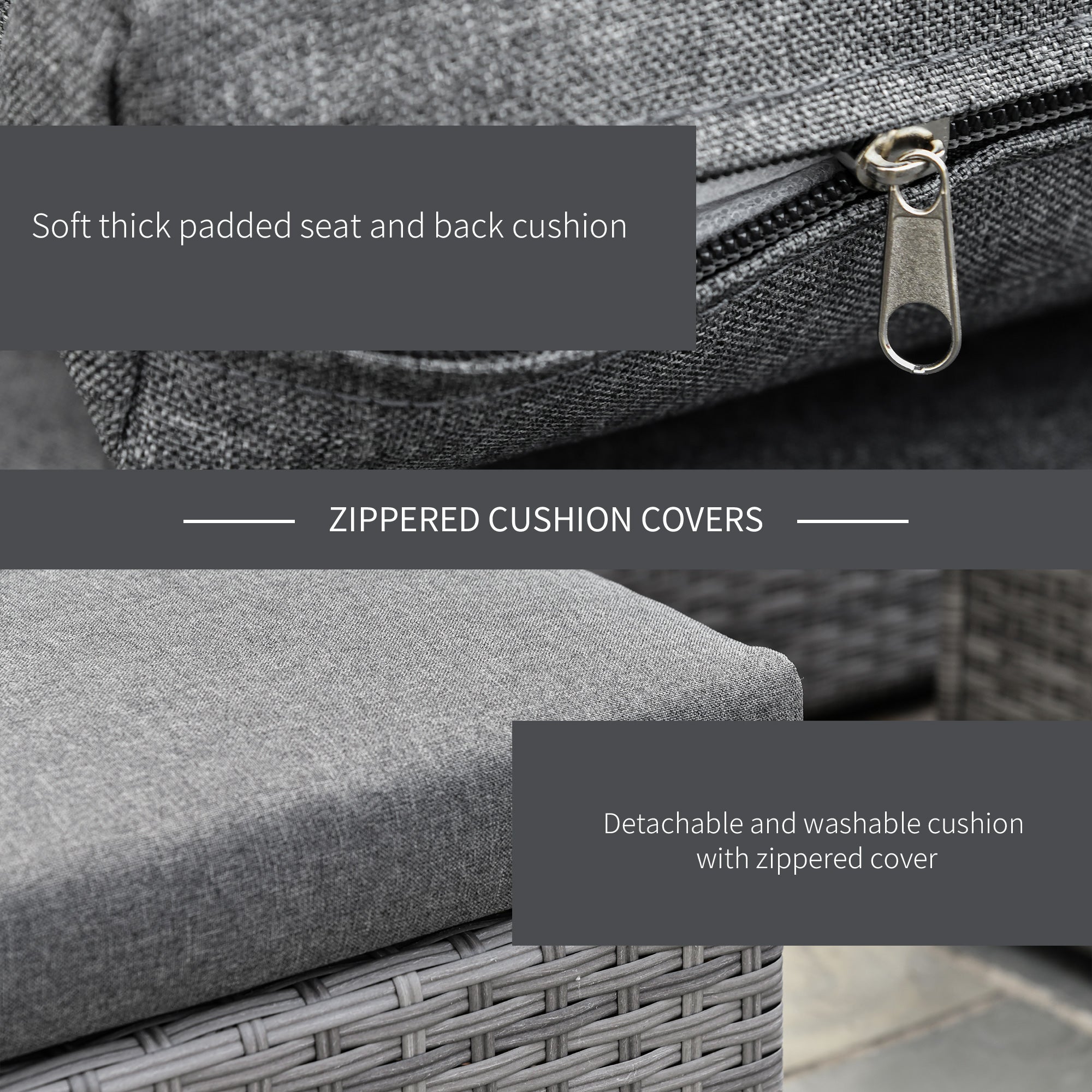 Outsunny 3 Piece Wicker Patio Furniture Set Outdoor Sectional Conversation Couch with Cushions Table Grey 