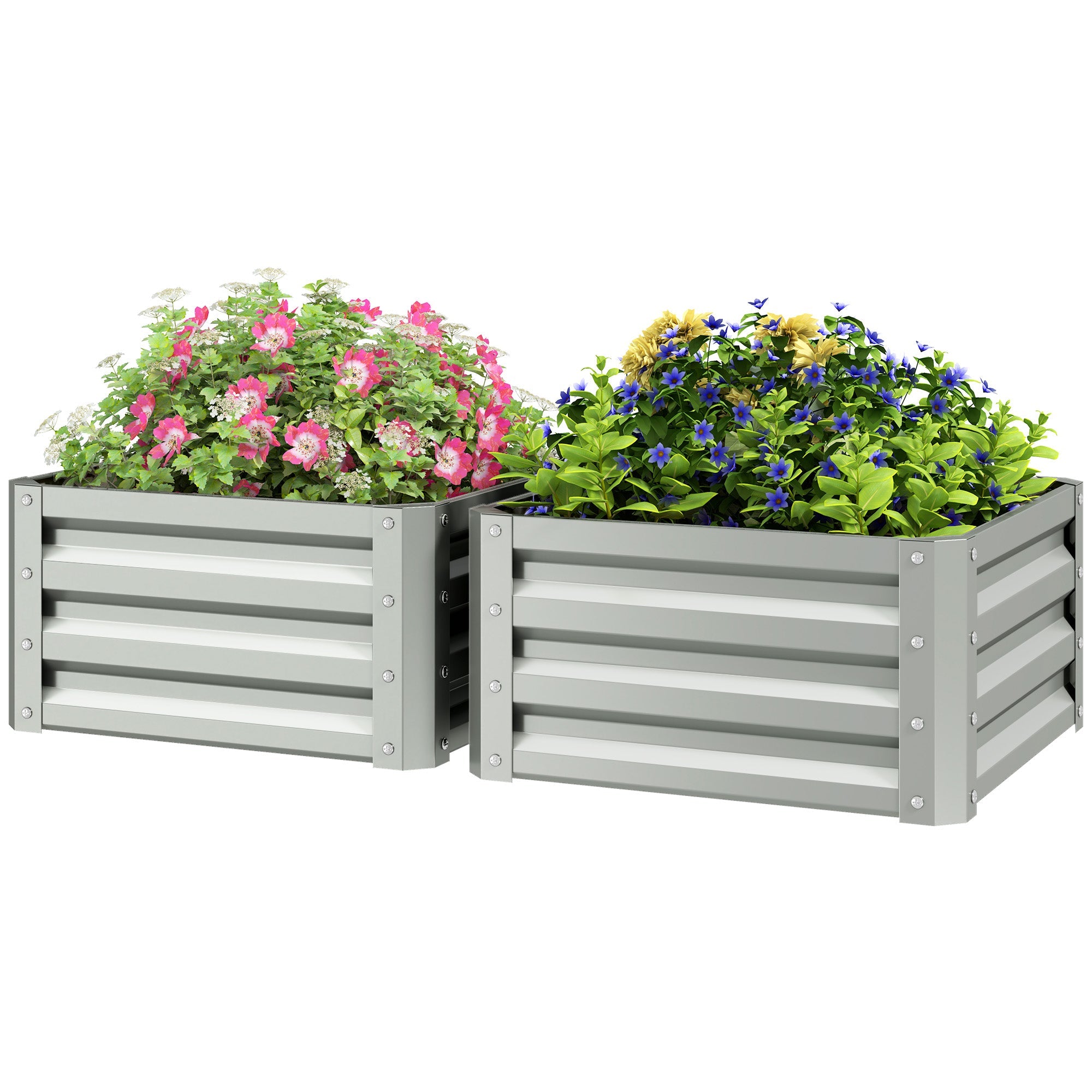 Outsunny 2' x 2' x 1' 2-Pieces Raised Garden Bed with Galvanised Steel Frame for Vegetables, Flowers, Herbs, Light Grey 