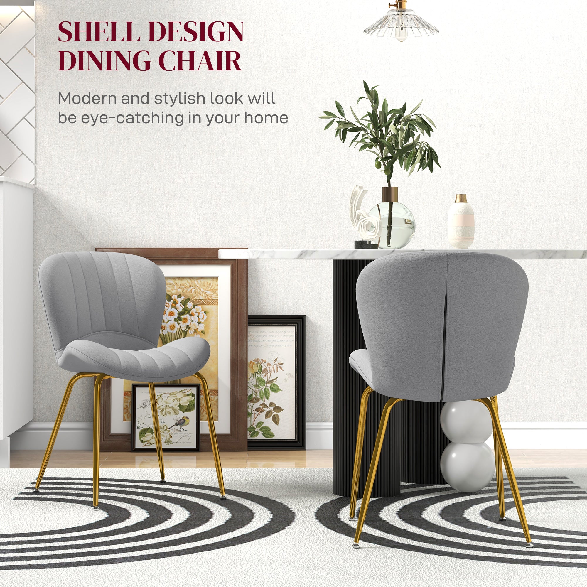 HOMCOM Dining Chairs Set of 2, Modern Accent Chair with Cushioned Backrest, Upholstery for Living Room, Grey 