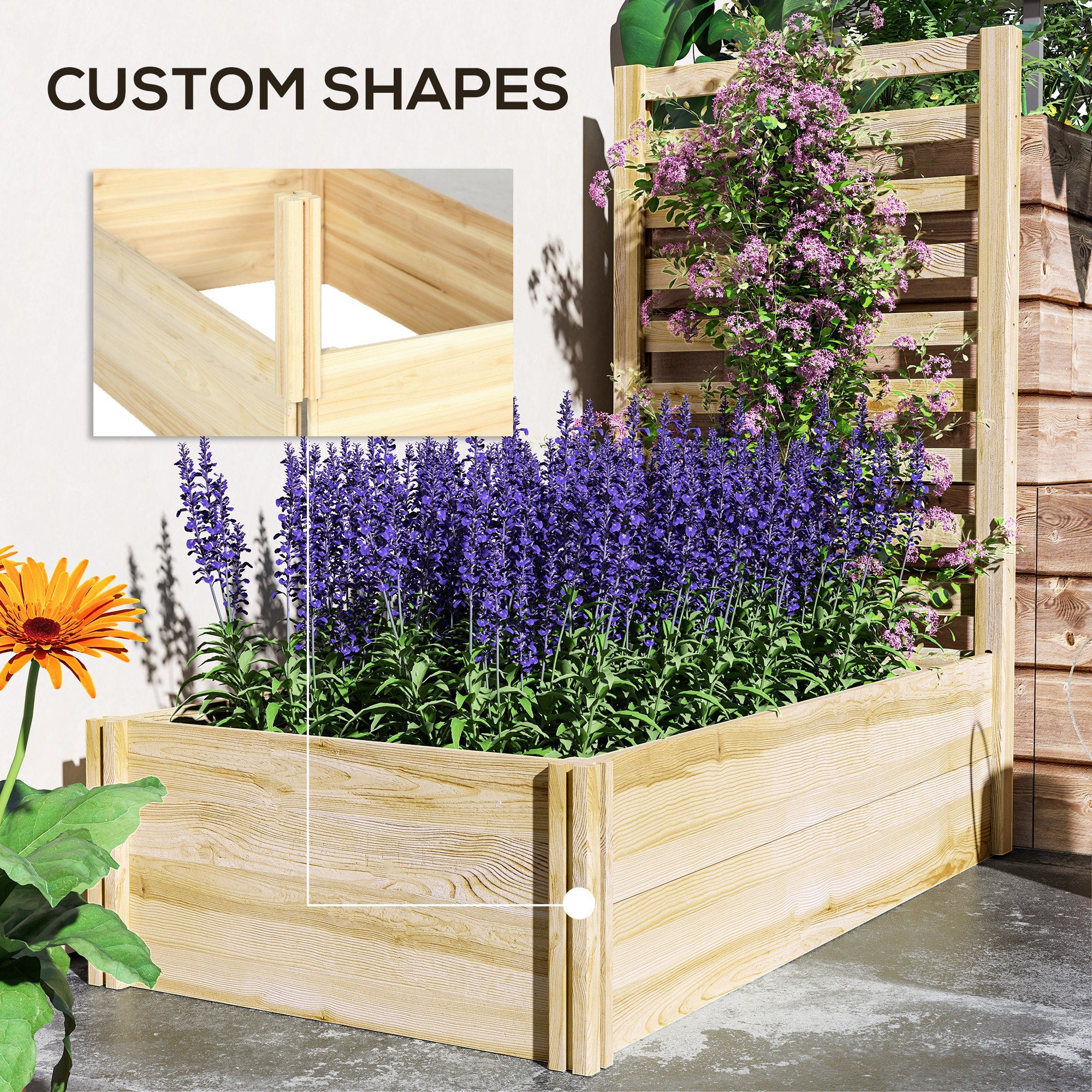 Outsunny Wood Planter Box with Trellis for Climbing Plants, Raised Garden Bed for Outdoor Flowers Herbs, 91"x24"x43", Natural 