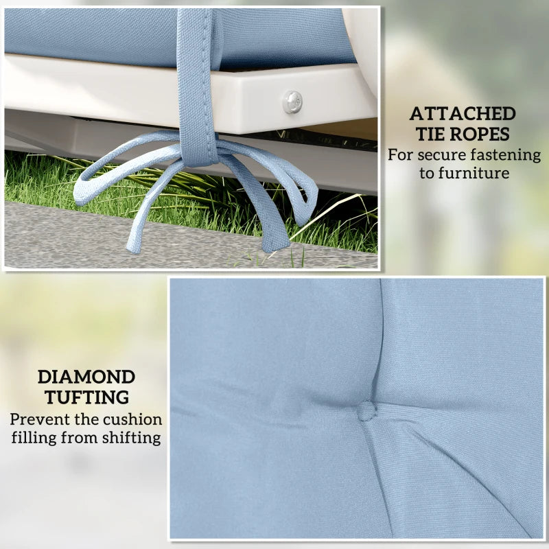 Garden Bench Cushion with Backrest, Non-Slip 2 Seater Soft Pad with Ties, Blue