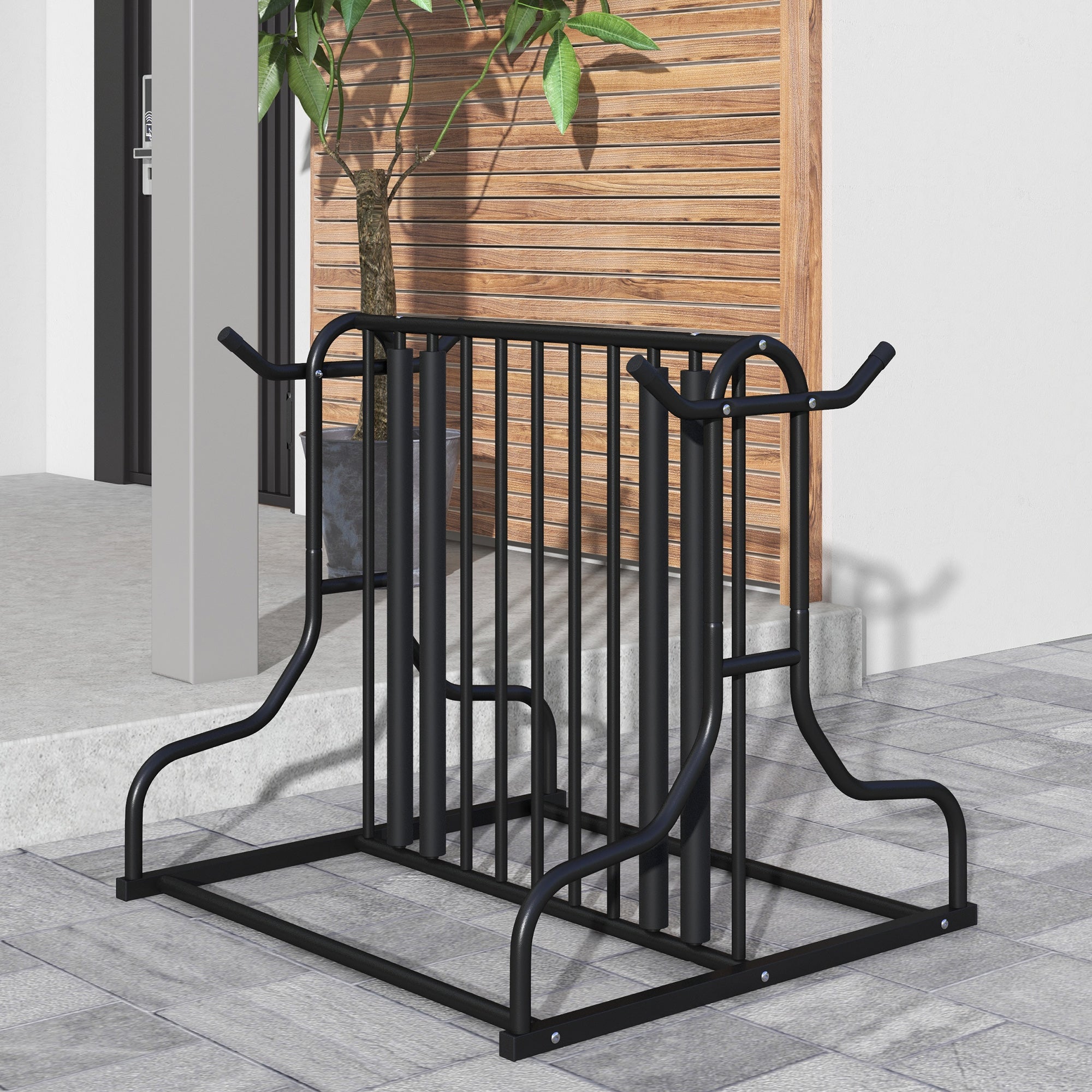 Soozier All-Steel Bike Rack, 35" Bike Stand, 4-Bike Capacity, Dual-Side, for Garages Streets Yards Schools 