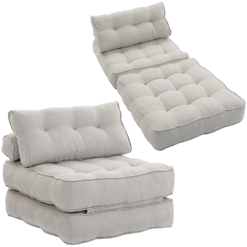 3-in-1 Folding Sofa Bed Chair with Thick Cushion & 2 Pillows – Beige Grey