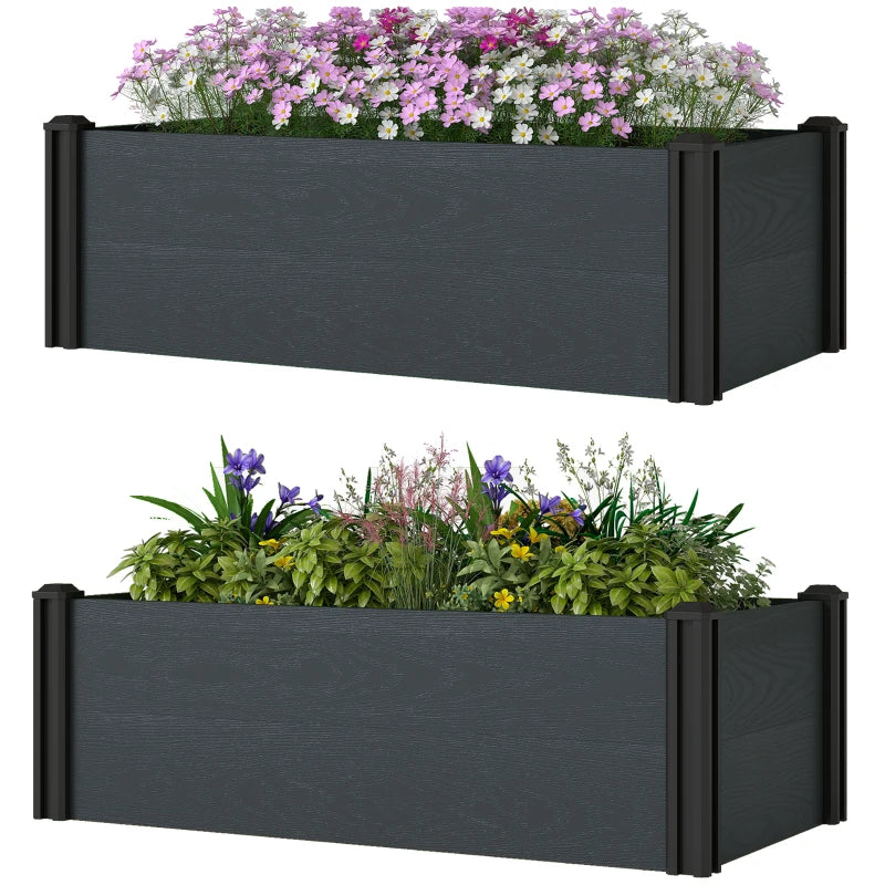 Vinyl Raised Garden Bed Kit, Set of 2 Elevated Garden Boxes with Open Bottom, Screwless Outdoor Planter Box