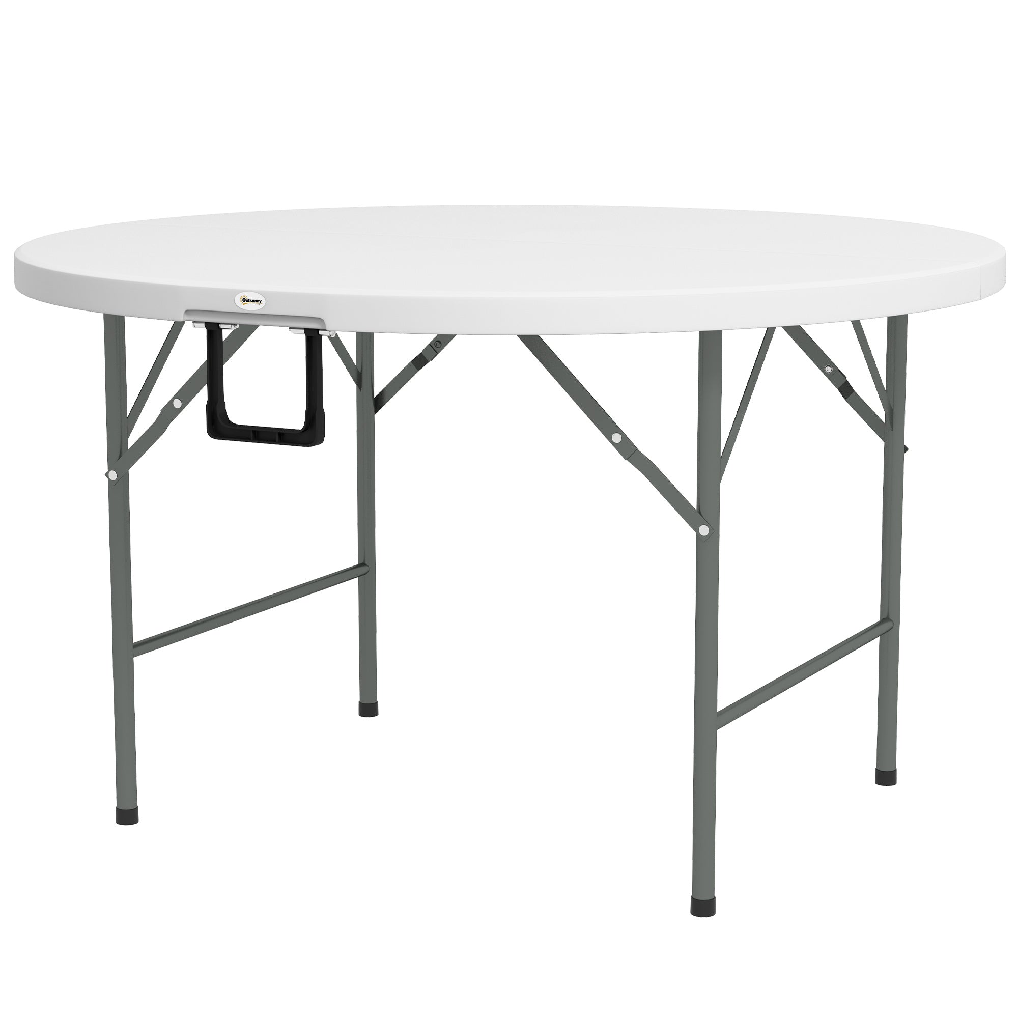 Outsunny Φ48" Folding Patio Table Outdoor HDPE Picnic Card Table for 6 Round Metal Frame White 