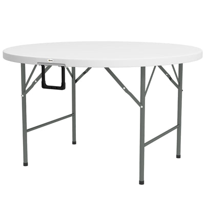 Outsunny Φ48" Folding Patio Table Outdoor HDPE Picnic Card Table for 6 Round Metal Frame White 