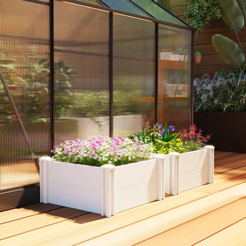 Vinyl Raised Garden Bed Kit, 2 x 2 x 1ft Modular Elevated Garden Box with Slotting Legs and Open Bottom, White