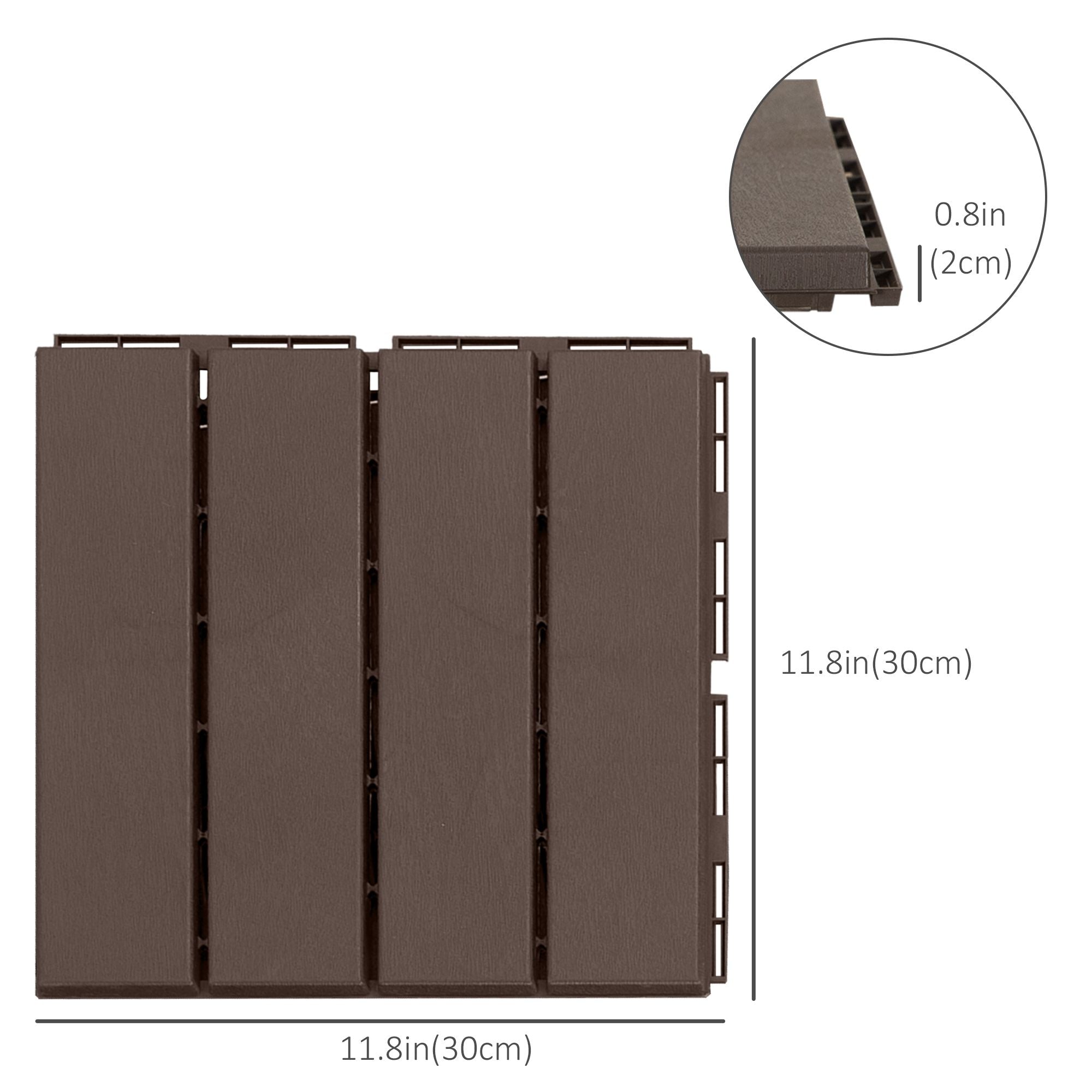 Outsunny 9 Pcs PP Interlocking Composite Deck Tile, 12" x 12" Outdoor Flooring Tiles for Indoor and Outdoor Use, Brown 