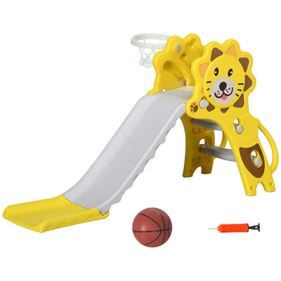 Qaba 2-in-1 Toddler Slide and Basketball Hoop Playset for Kids 18-36 Months Indoor Activity Yellow 