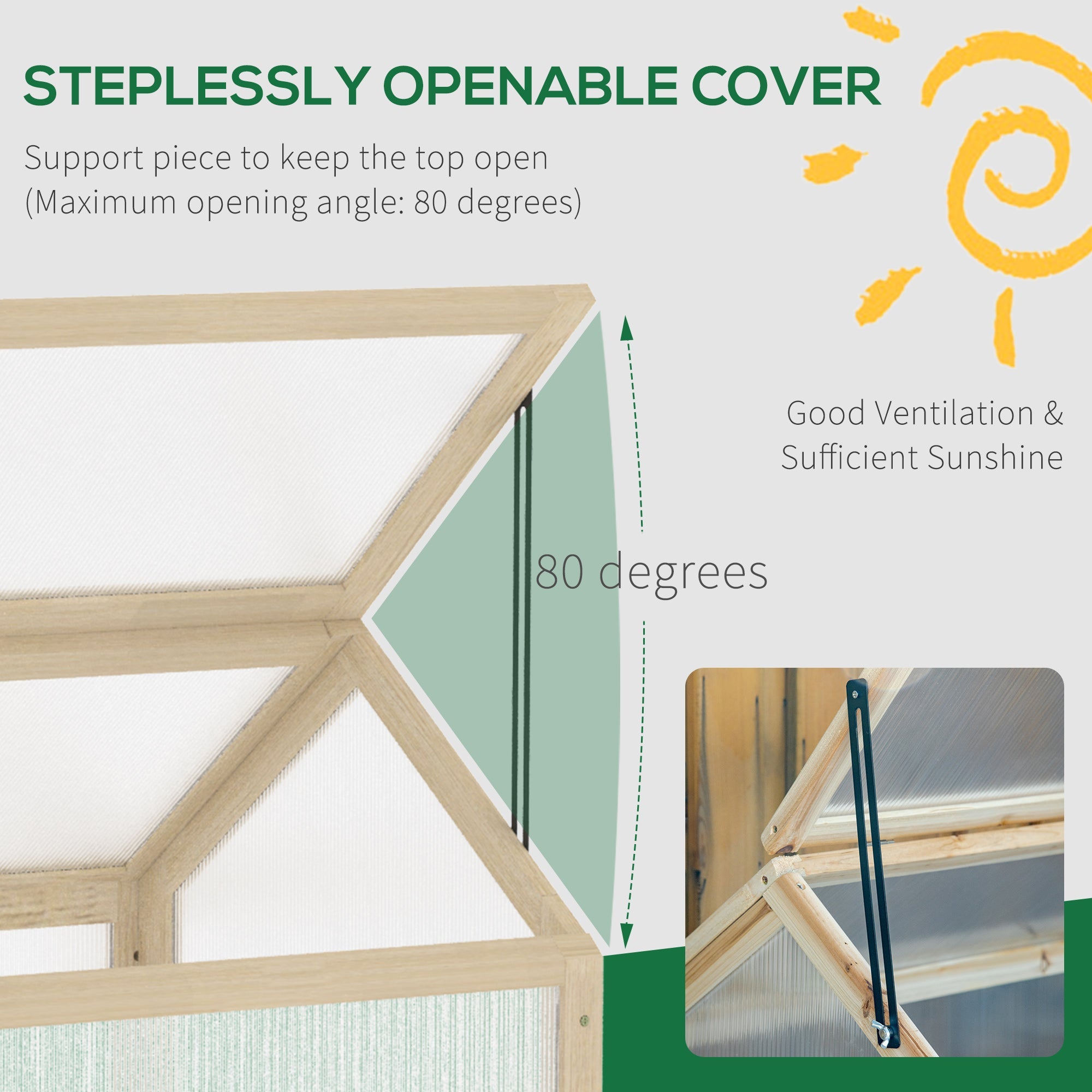Outsunny Wooden Cold Frame Greenhouse Garden Portable Raised Planter with Openable Top for Indoor, Outdoor, Flowers, Vegetables, Plants, 35.5" x 20.5" x 19.5", Natural Wood 