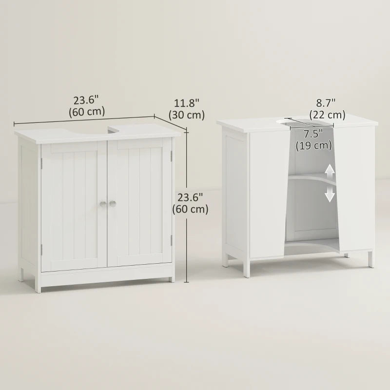Bathroom Vanity, 24" Pedestal Sink Bathroom Vanity Furniture with 2 Doors and Shelf, White