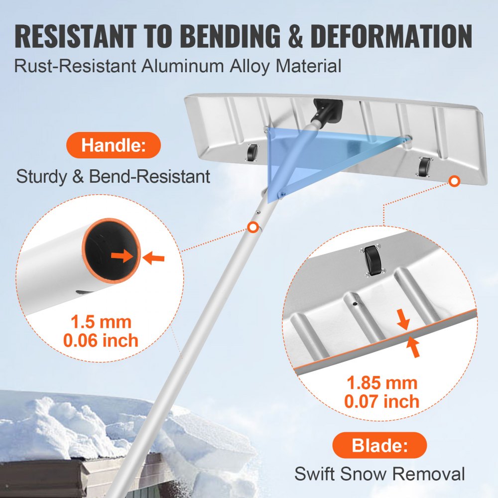25-Inch Roof Snow Rake with 21 ft Reach, Aluminum Handle and Rolling Wheels