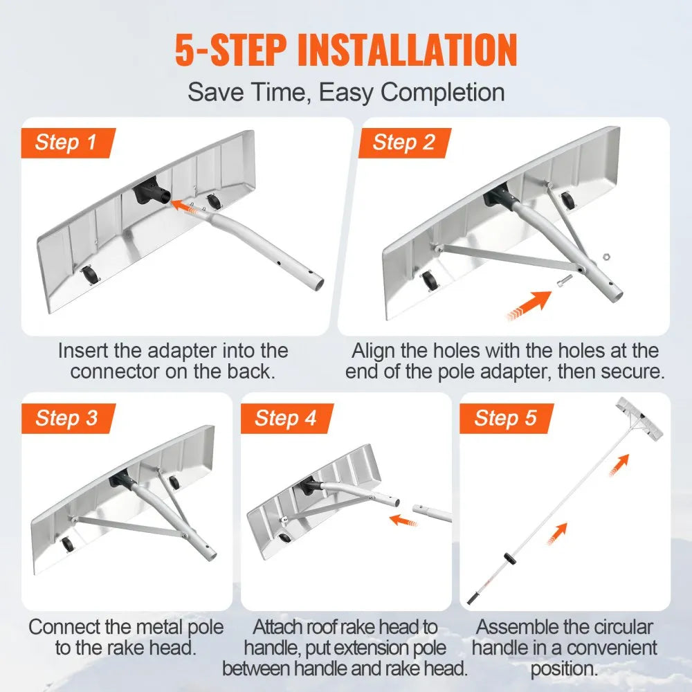 25-Inch Roof Snow Rake with 21 ft Reach, Aluminum Handle and Rolling Wheels