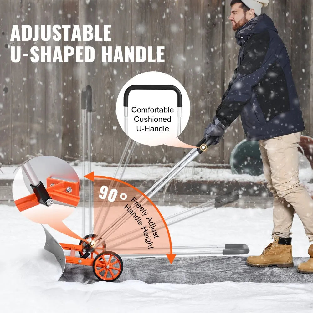 30-Inch Snow Shovel with Wheels, Metal Blade and U-Shaped Aluminum Alloy Handle