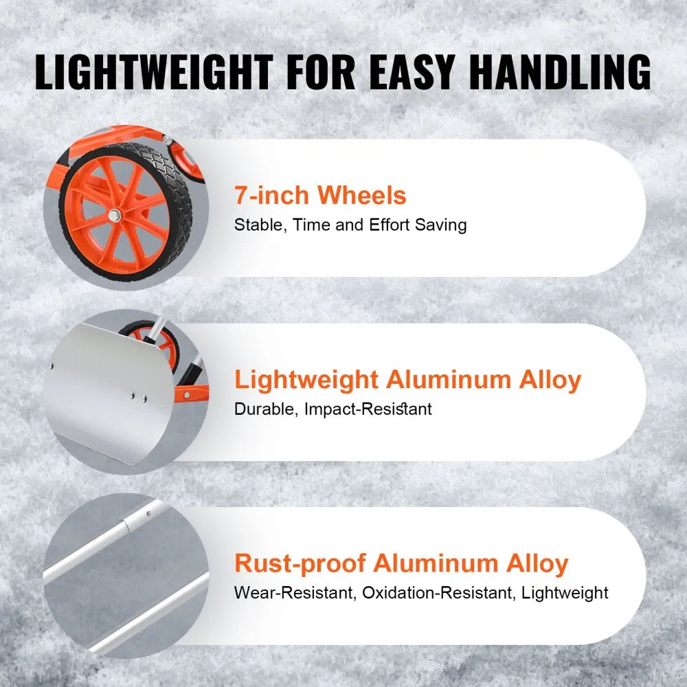 30-Inch Snow Shovel with Wheels, Metal Blade and U-Shaped Aluminum Alloy Handle