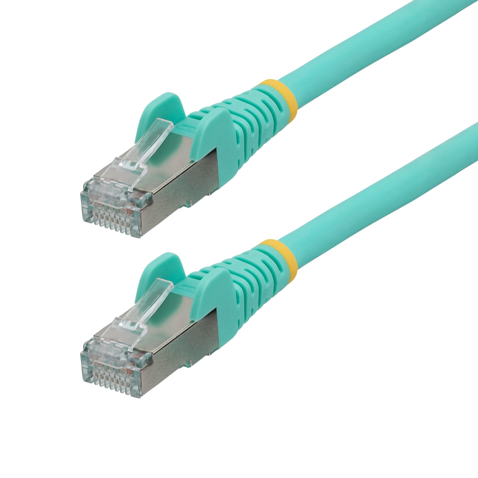 CAT6a Ethernet Cable - Aqua - Low Smoke Zero Halogen (LSZH) - 10GbE 500MHz 100W PoE++ Snagless RJ-45 w/Strain Reliefs S/FTP Network Patch Cord 