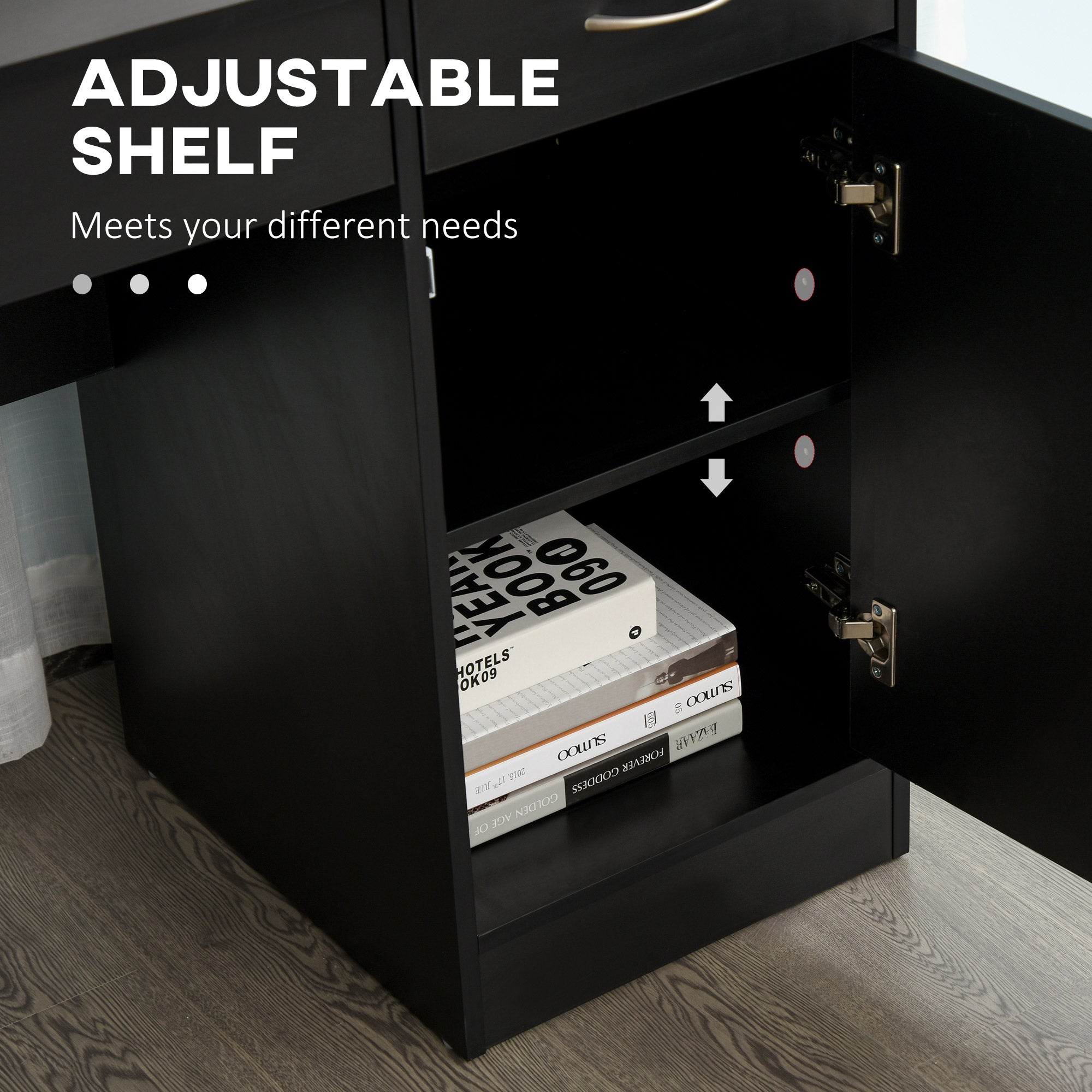 HOMCOM Computer Desk with Drawers Cabinet Adjustable Shelf Home Office Bedroom Compact Workstation Space Saving Design Black 