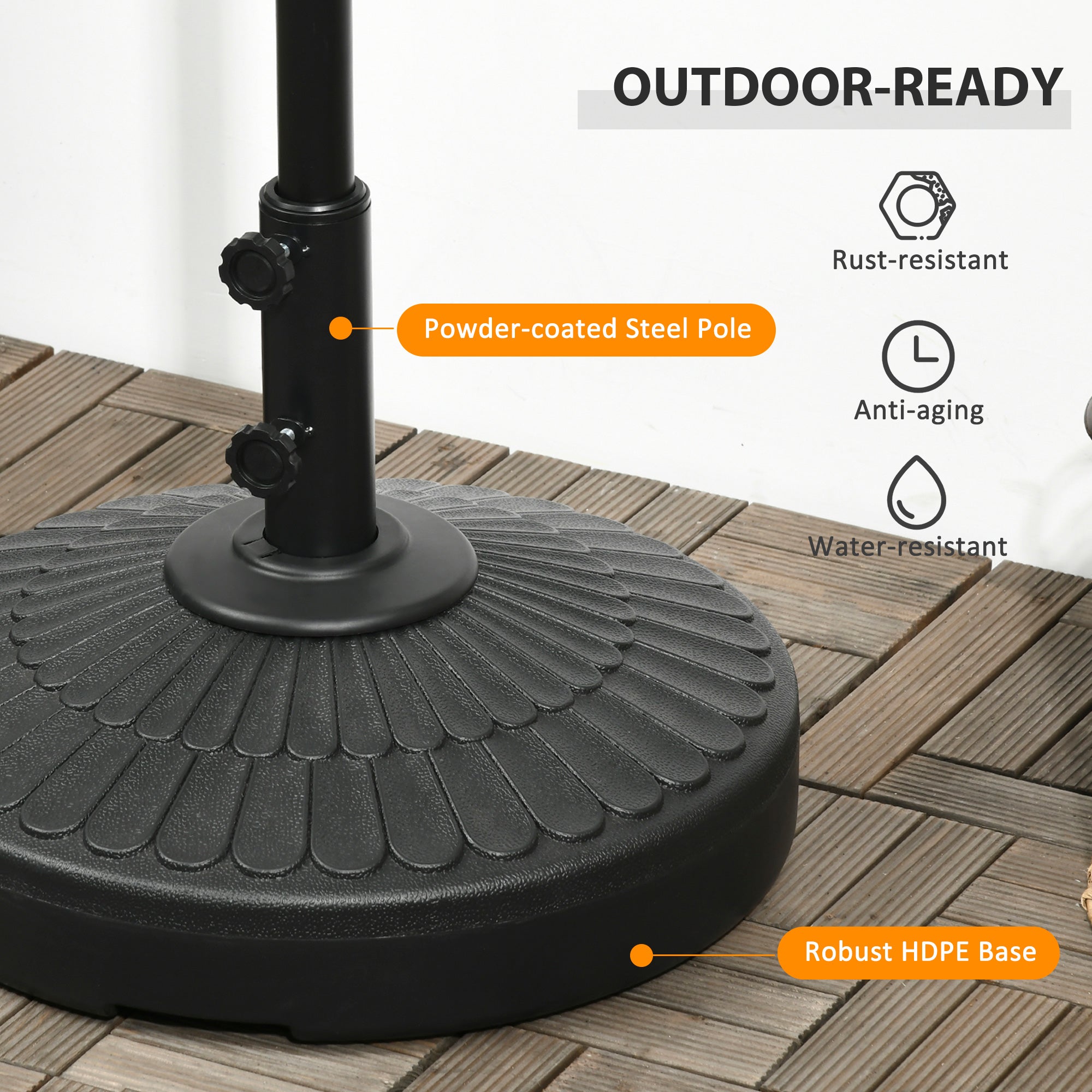 Outsunny Patio Umbrella Base with Handle, Heavy Duty Round Umbrella Stand, Garden Umbrella Holder for 1.5", 1.9" Poles, Black 