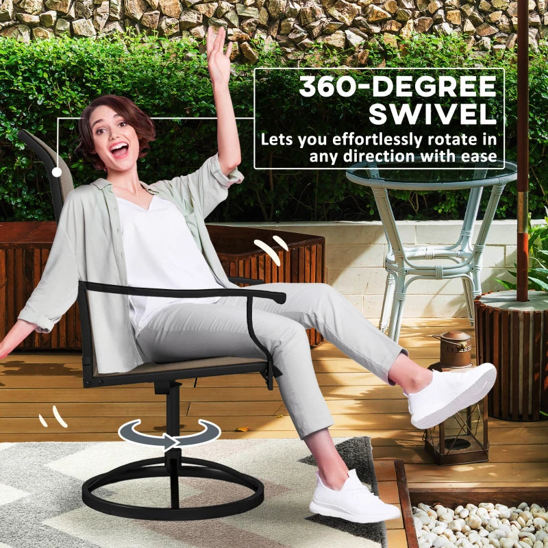 Outdoor Swivel Dining Chairs Set of 2, High Back Swivel Chairs with All Weather Mesh for Deck, Backyard, Poolside, Brown