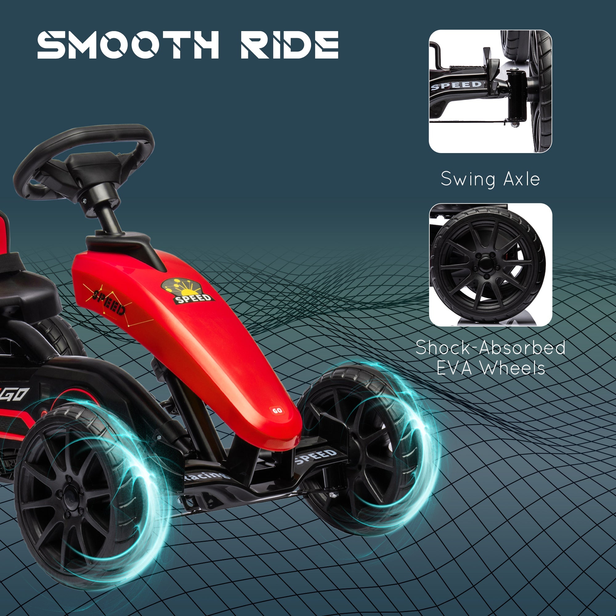 Aosom Pedal Racer: Kids Go-Kart with Adjustable Seat, Swing Axle, Handbrake, Red EVA Wheels, Foot Racer 
