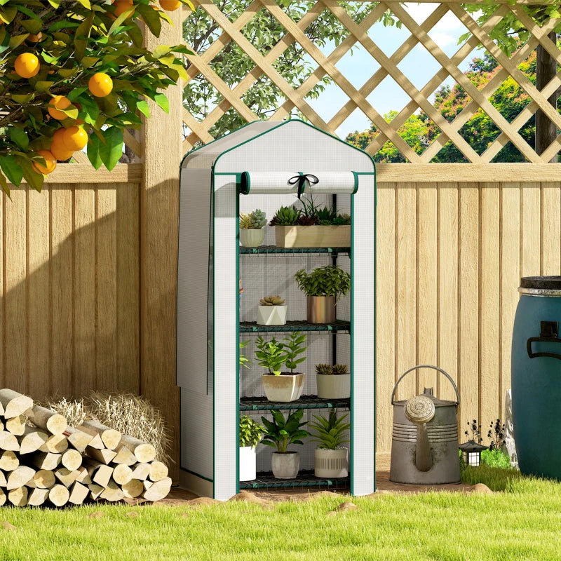 Mini Greenhouse with Screen Roof, Portable Small Greenhouse with Roll-Up Zipper Door, 27.6" x 19.7" x 62.2", White