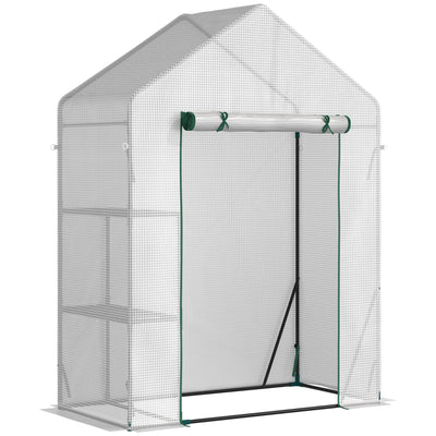 Outsunny 56"x29" Walk-in Greenhouse for Outdoor, Portable Gardening Plant Hot House with 2-Tier Shelf, Roll-Up Zippered Door, PE Cover 