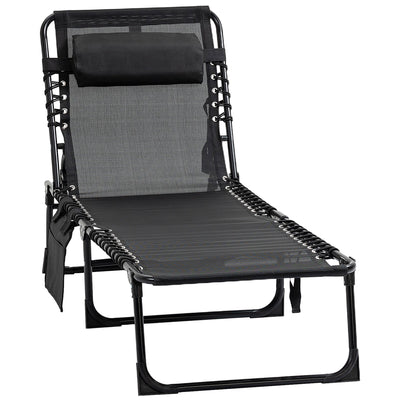 Outsunny Adjustable Outdoor Folding Lounge Chair Recliner with Pillow Black 