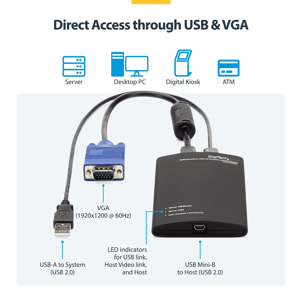 StarTech.com USB 2.0 Laptop Crash Cart Adapter, Portable VGA KVM Server Console for Servers, PCs, ATMs & Kiosks