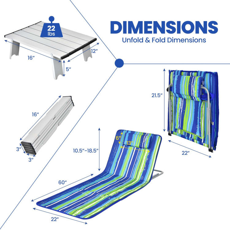 3-Piece Folding Beach Lounge Chair Set with Side Table – 2 Adjustable Reclining Chairs