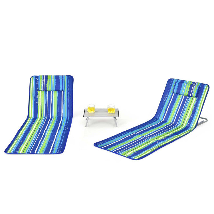 3-Piece Folding Beach Lounge Chair Set with Side Table – 2 Adjustable Reclining Chairs