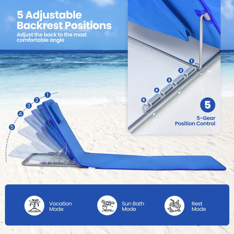 3-Piece Folding Beach Lounge Chair Set with Side Table – 2 Adjustable Reclining Chairs