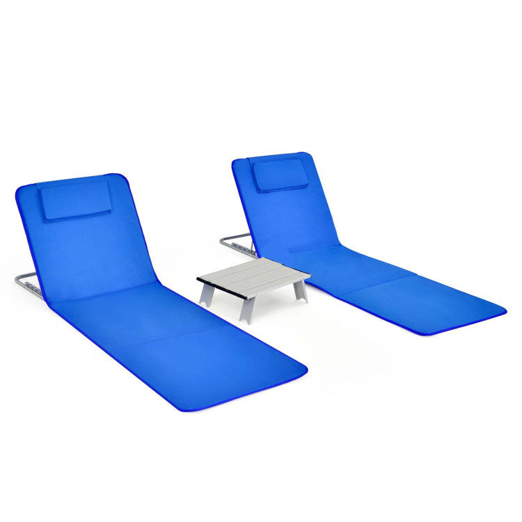 3-Piece Folding Beach Lounge Chair Set with Side Table – 2 Adjustable Reclining Chairs