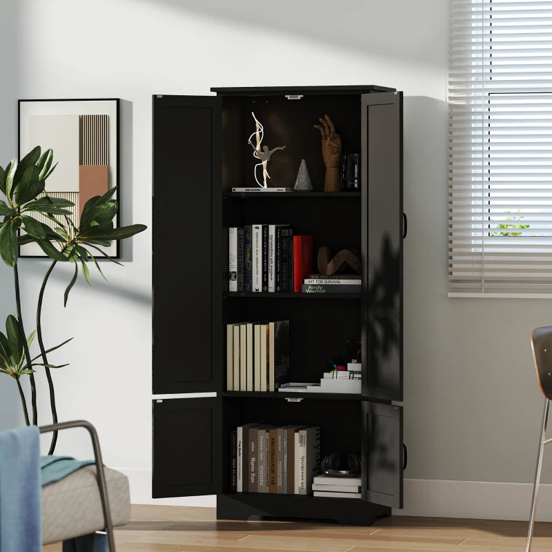 60" 4-Door Storage Cabinet Multi-Storey Large Space Pantry with Adjustable Shelves Black