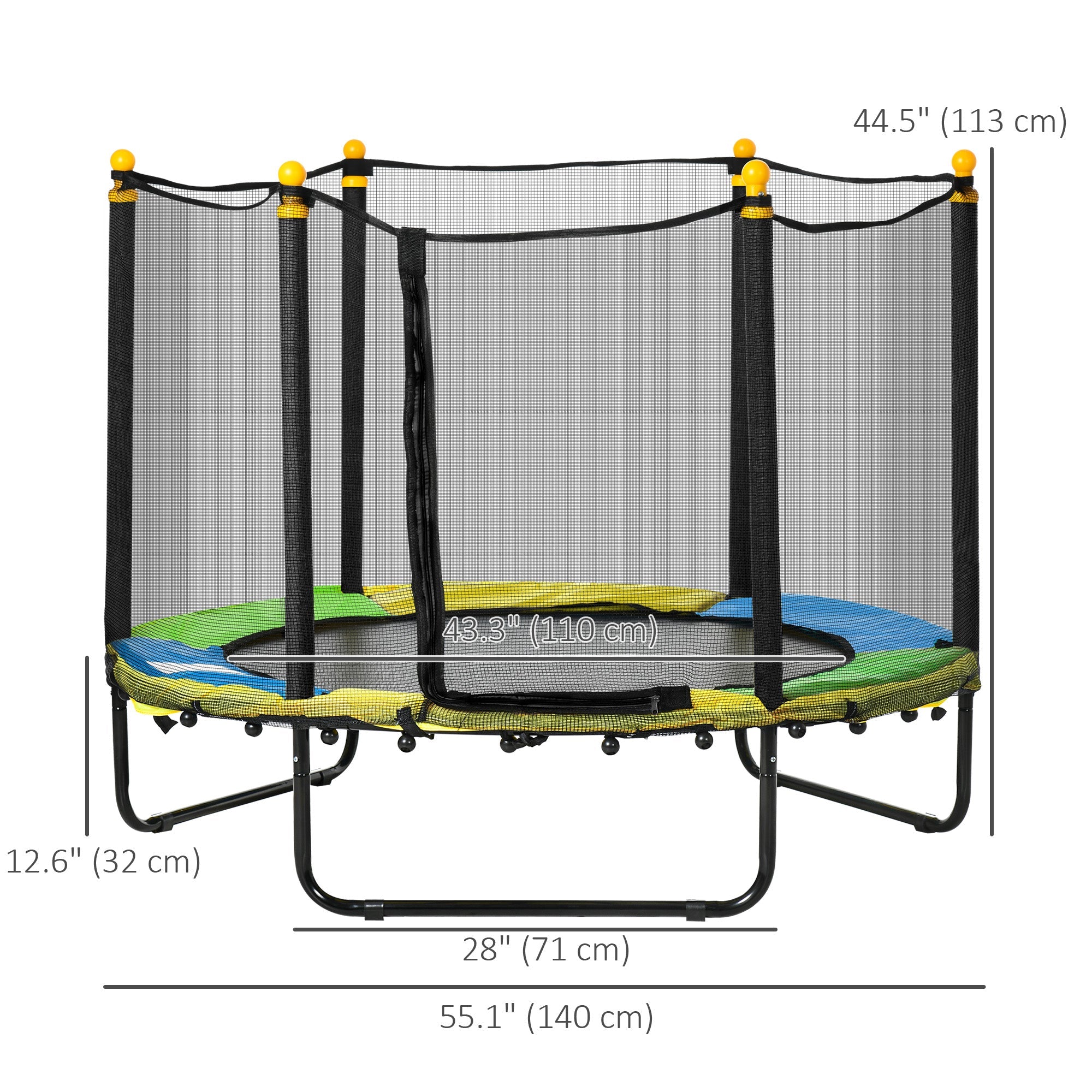 Qaba 4.6FT Trampoline for Kids with Enclosure Net for Ages 3-10, Indoor Outdoor Use, Black 