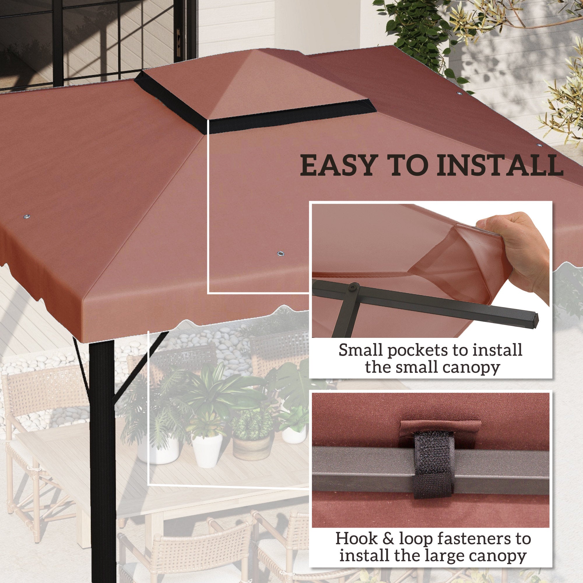Outsunny 9.8' x 9.8' Gazebo Replacement Canopy, Gazebo Top Cover with Double Vented Roof for Garden Patio Outdoor (TOP ONLY), Coffee 