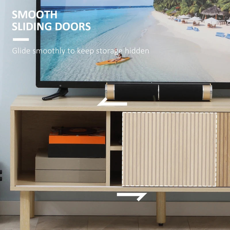 Modern TV Stand for TVs up to 50", TV Cabinet with Storage Shelves for Living Room, Natural