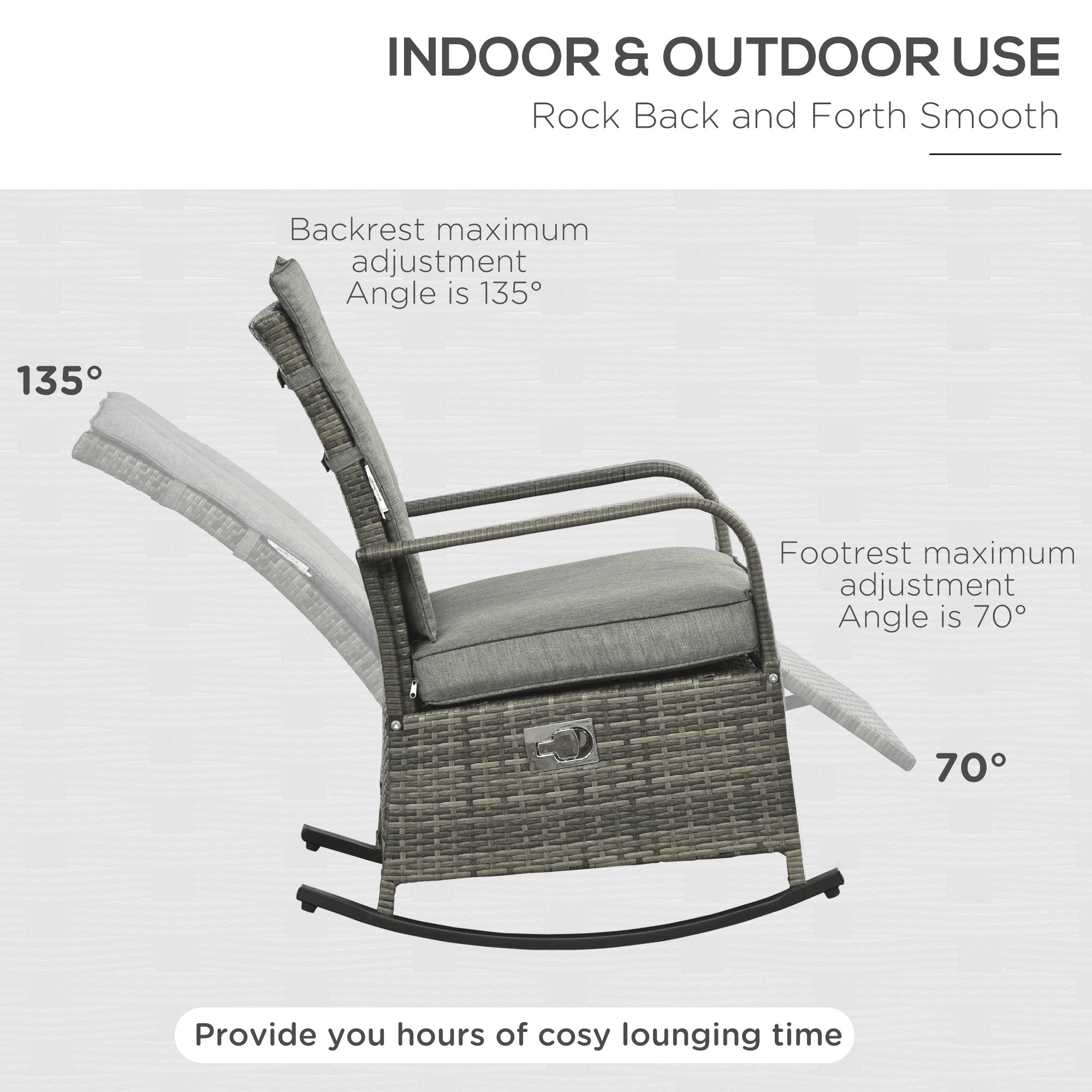 Outsunny Rattan Wicker Rocking Chair Outdoor Patio Recliner with Cushion Adjustable Footrest Grey 