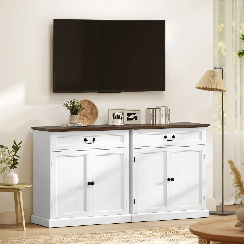 Buffet Cabinet, 32" Farmhouse Sideboard with Thick Top, Quiet Drawer and Adjustable Shelf, White Wood Grain