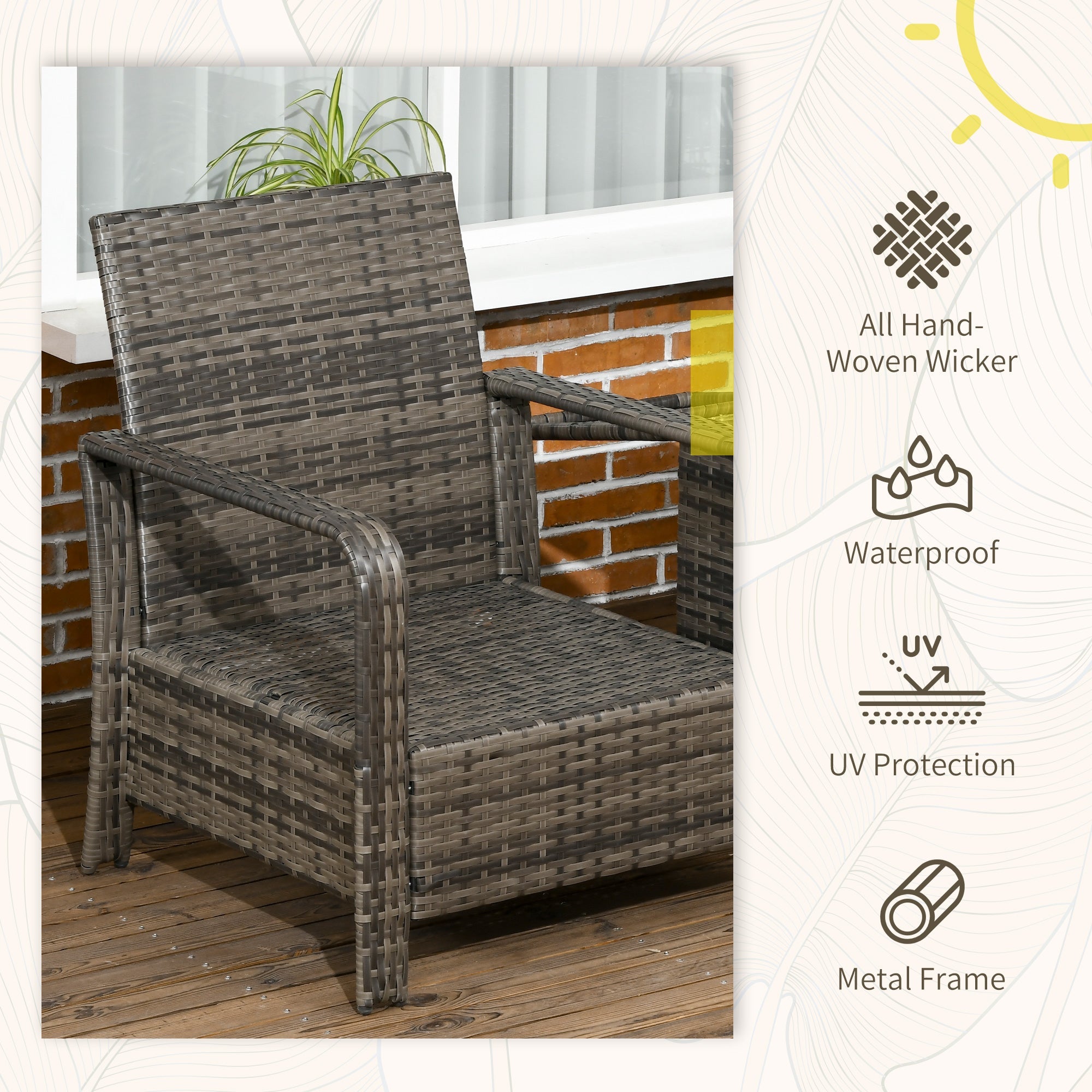 Outsunny 3 Pieces Patio Bistro Set, PE Rattan Garden Sofa Set with 2 Padded Chairs 1 Storage Table, Blue 